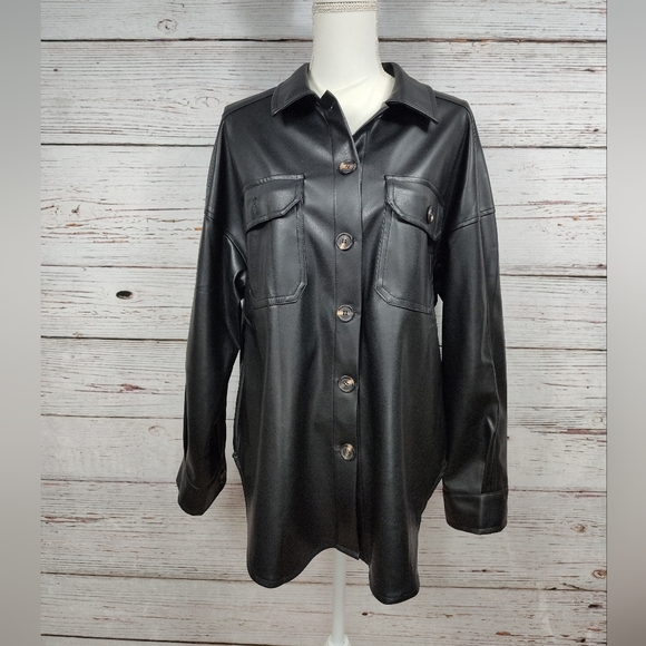 Jackets & Blazers - Faux Leather Shacket